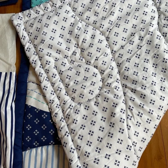 Nursery crib set Nautical Baby Quilt & 2 Crib Skirts BOAT ANCHOR WHALE S…